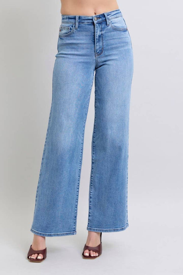 High Waisted Vintage Wash Retro Wide Leg Judy Blue Jeans