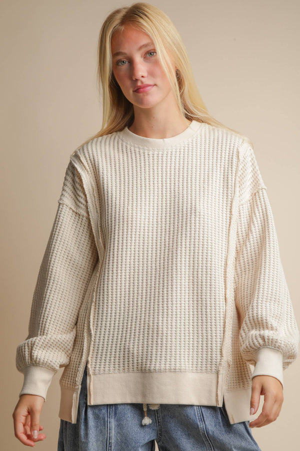 Oversized Waffle Knit Casual Top