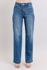 High Waisted  Contrast Thread Straight Judy Blue Jeans