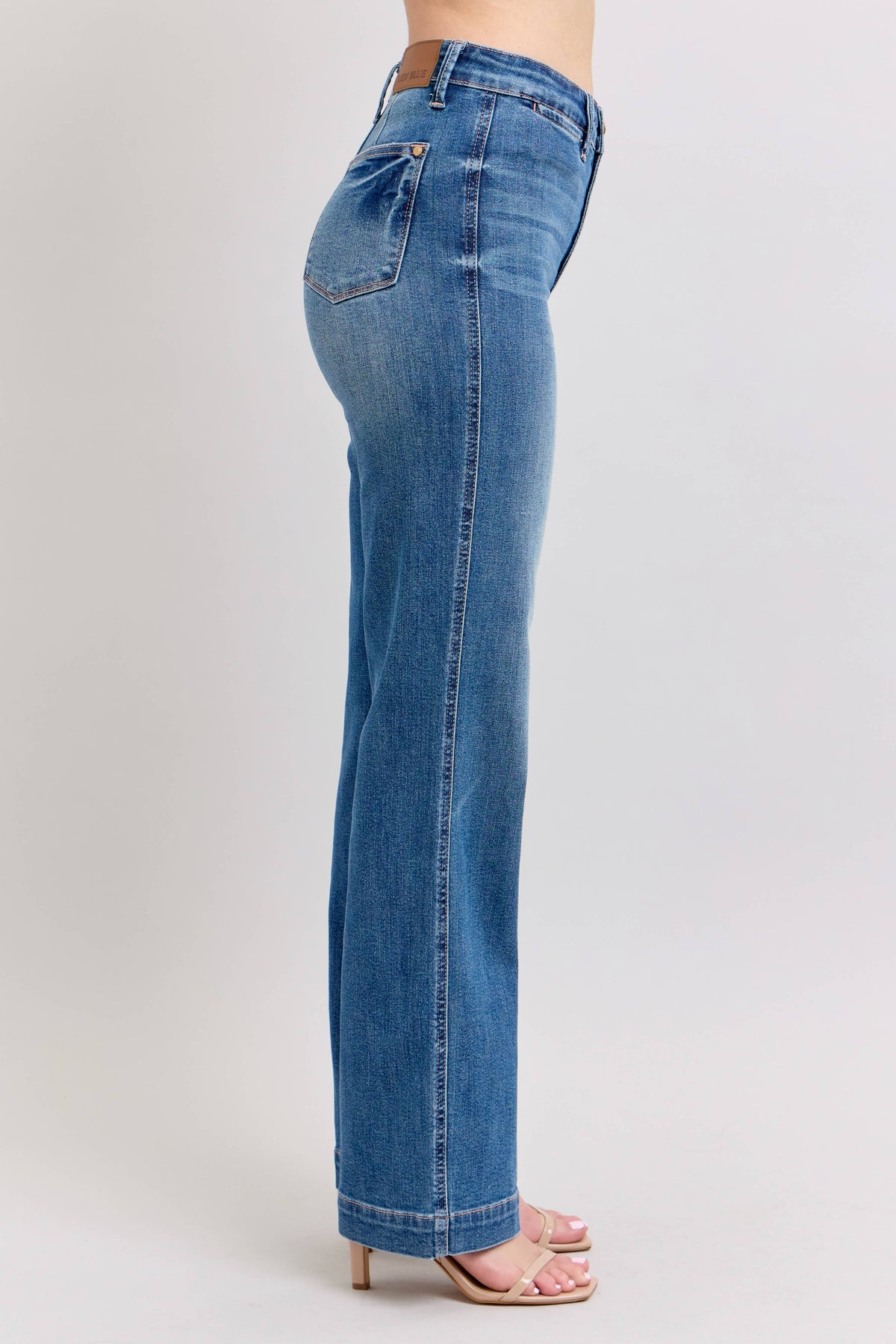High Waisted  Contrast Thread Straight Judy Blue Jeans