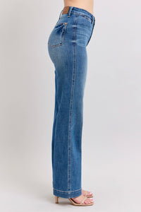 High Waisted  Contrast Thread Straight Judy Blue Jeans