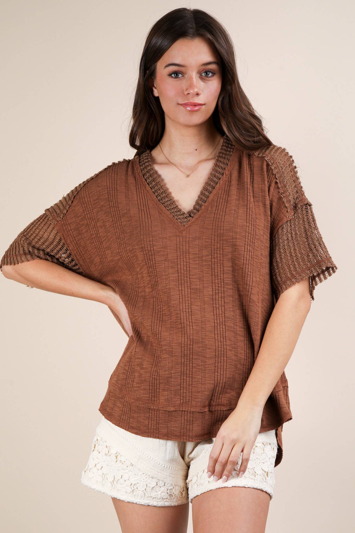 Oversized Contrast Knit Comfy Casual Top