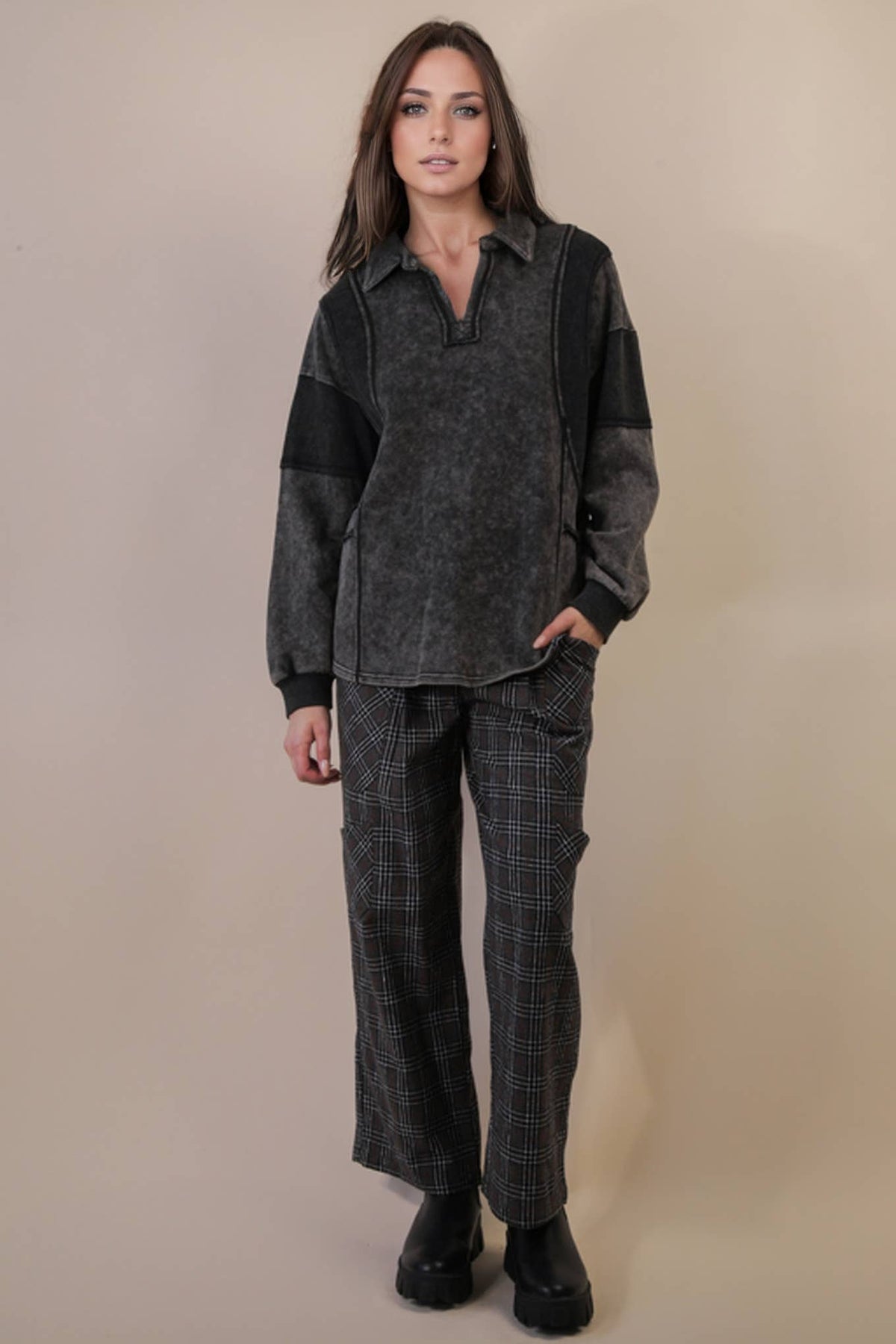 Mineral Washed Oversized French Terry Knit Top