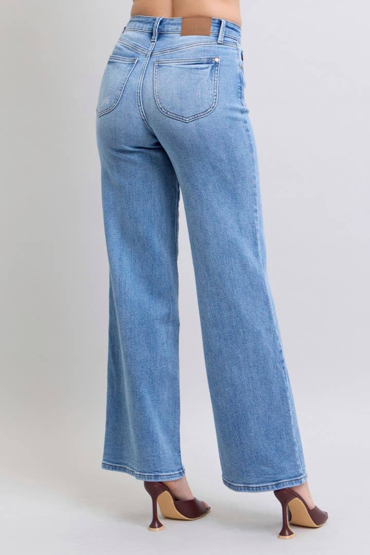 High Waisted Vintage Wash Retro Wide Leg Judy Blue Jeans