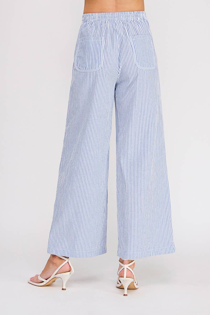 Striped Woven Elastic Tie-Waist Contrast Pant