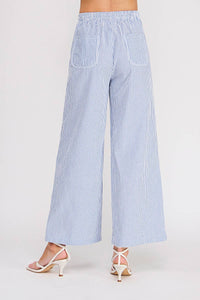 Striped Woven Elastic Tie-Waist Contrast Pant