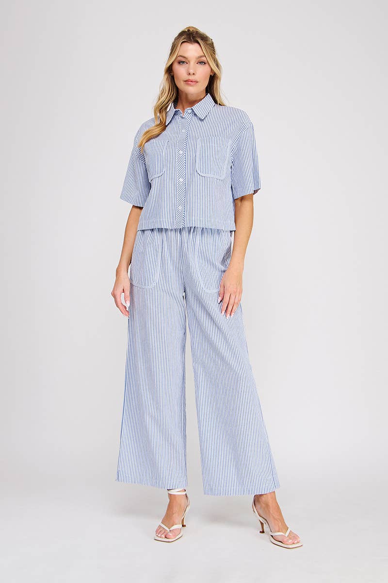 Striped Woven Elastic Tie-Waist Contrast Pant