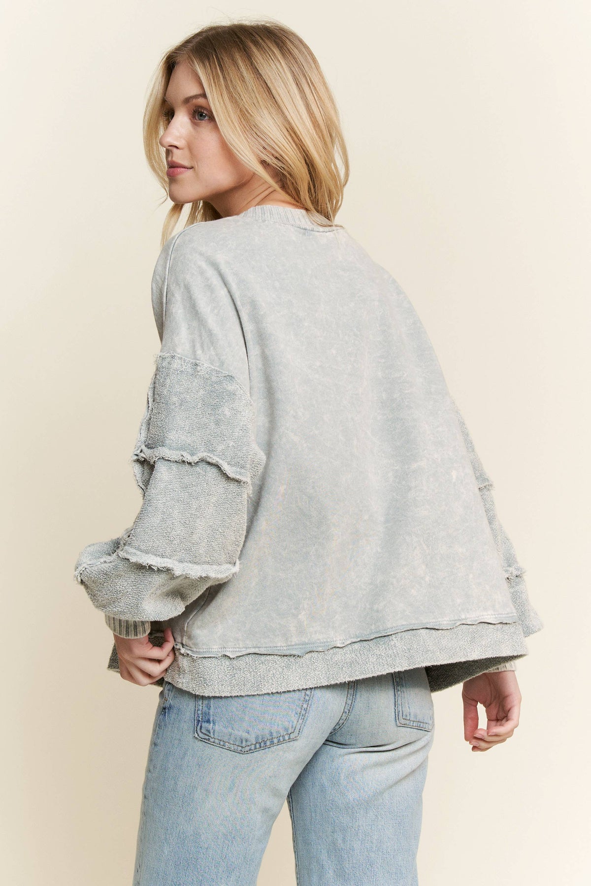 Mineral Washed Puff Long Sleeved Terry Sweatshirt