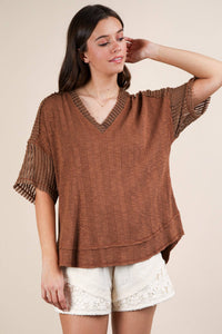 Oversized Contrast Knit Comfy Casual Top