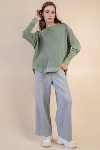 Mineral Washed Elbow Patch Contrast Knit Top
