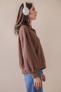 Oversized Half Button Down Casual Waffle Knit Top