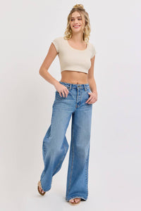 WV98376M High Rise Wide Leg Denim Jean Medium Denim