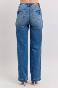 High Waisted  Contrast Thread Straight Judy Blue Jeans