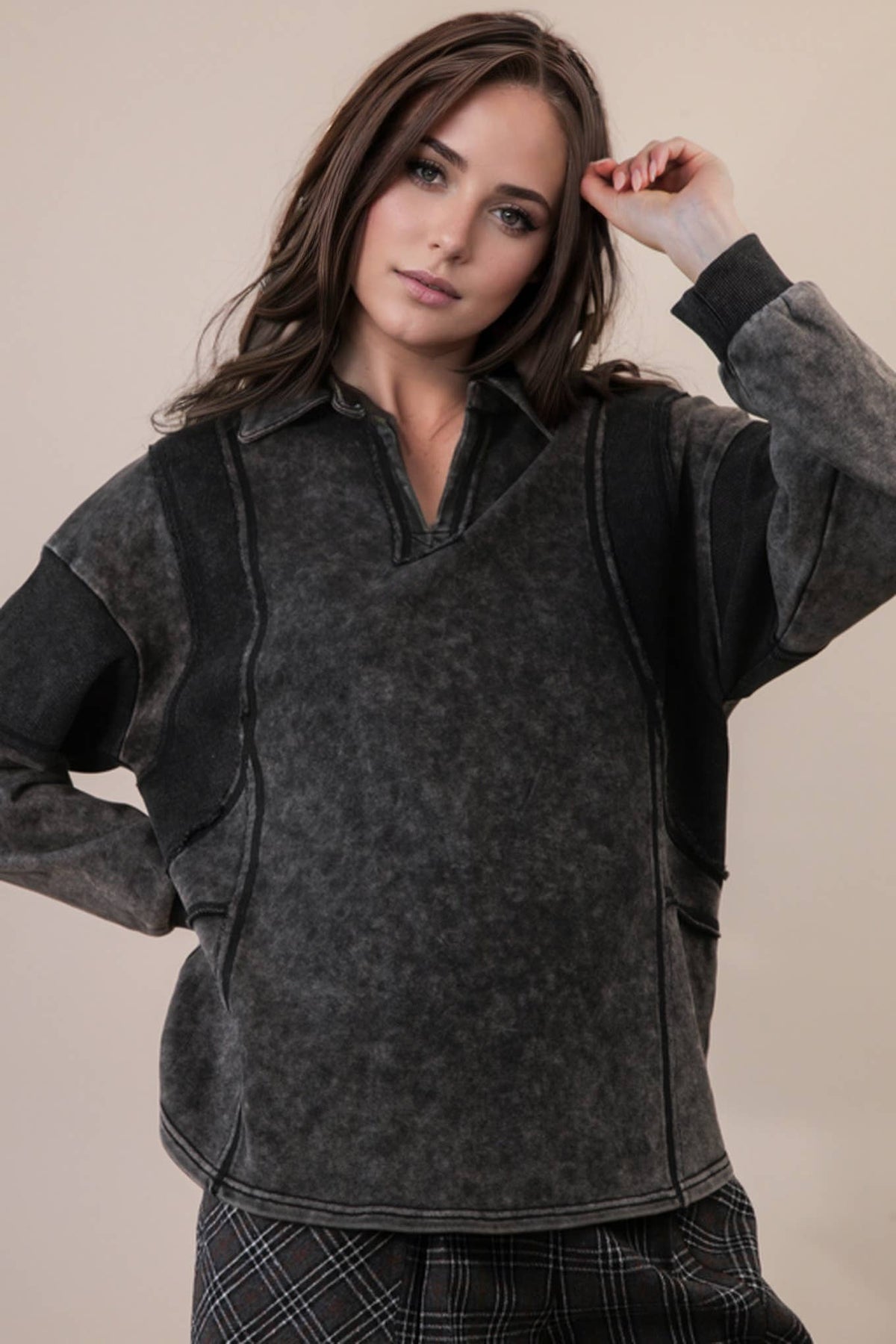 Mineral Washed Oversized French Terry Knit Top