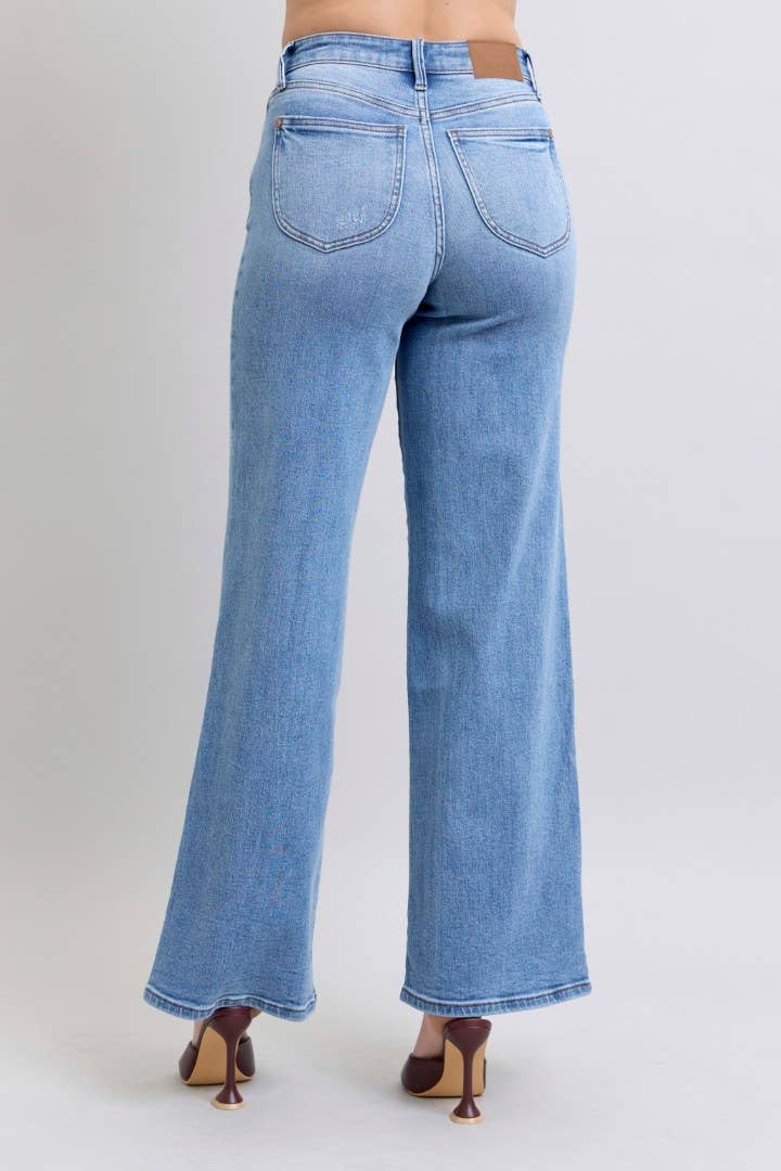 High Waisted Vintage Wash Retro Wide Leg Judy Blue Jeans