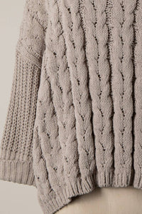 Cuffed Sleeve Braid Chenille Cable Knit Sweater