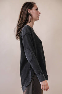 Mineral Washed Elbow Patch Contrast Knit Top
