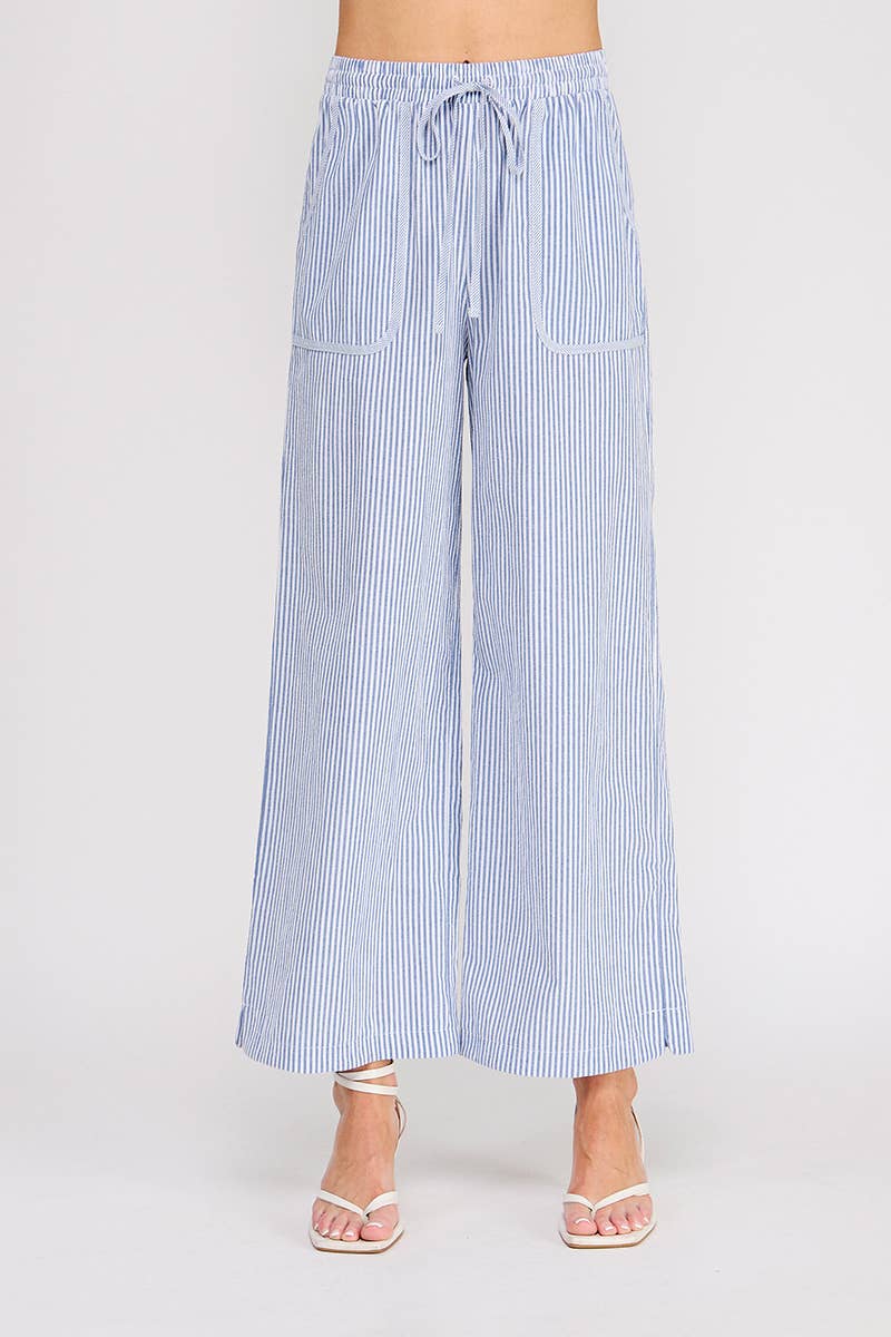 Striped Woven Elastic Tie-Waist Contrast Pant
