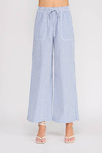 Striped Woven Elastic Tie-Waist Contrast Pant
