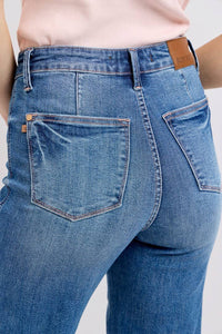 High Waisted  Contrast Thread Straight Judy Blue Jeans