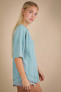 Mineral Washed Oversized Ribbed Knit Casual Top