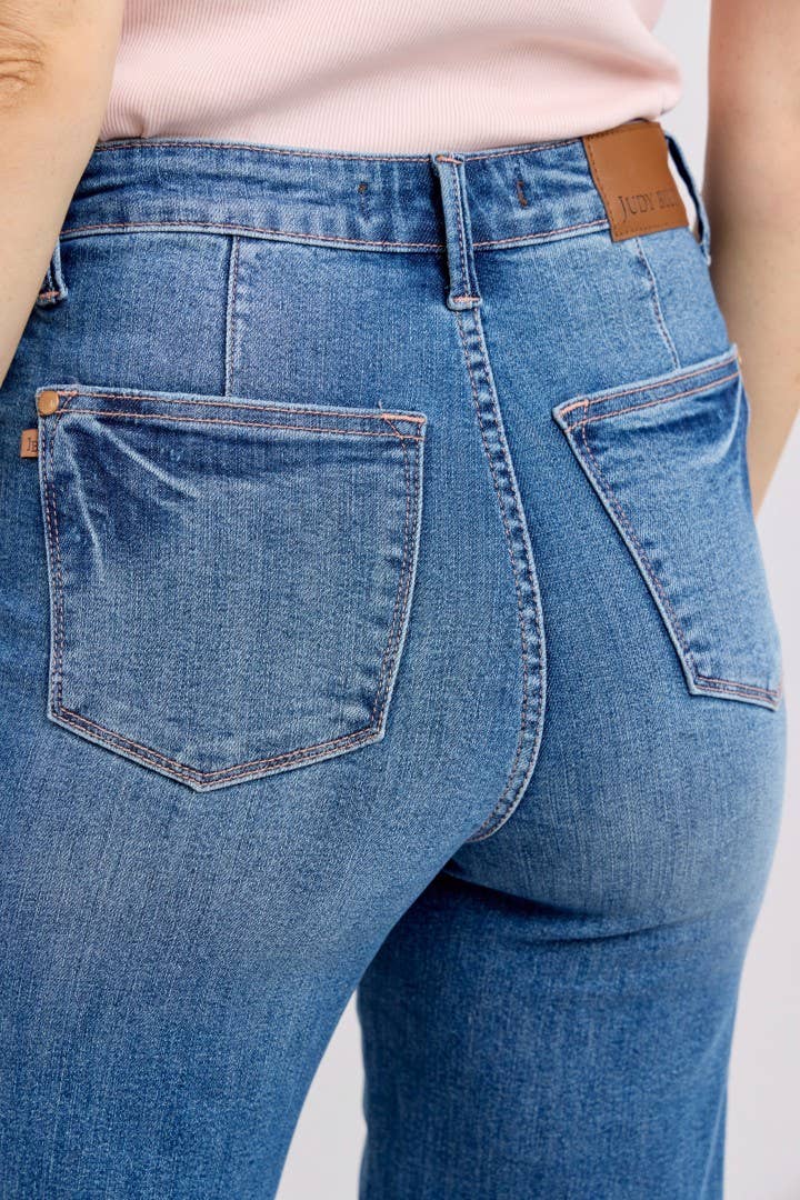 High Waisted  Contrast Thread Straight Judy Blue Jeans