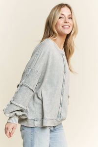 Mineral Washed Puff Long Sleeved Terry Sweatshirt