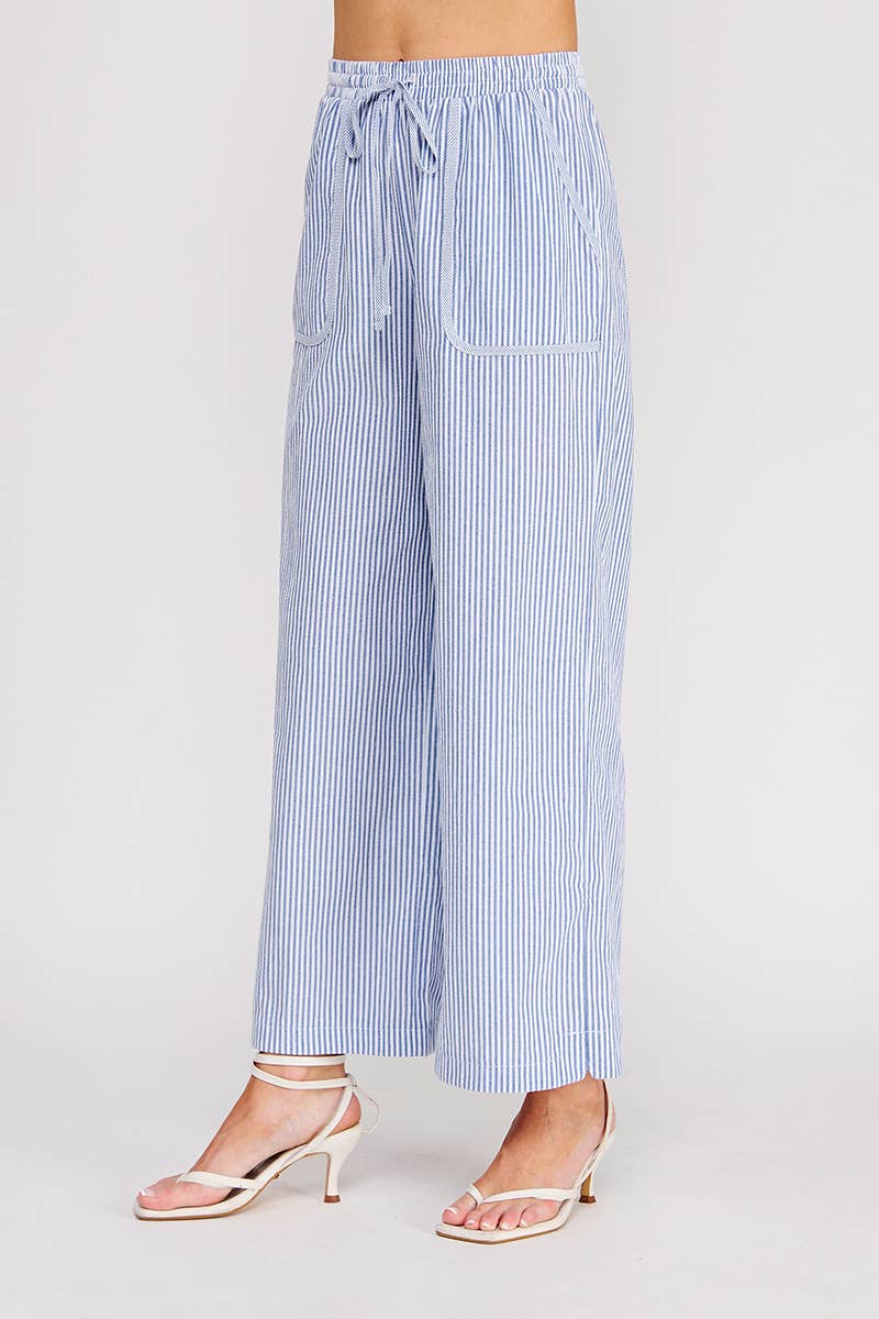 Striped Woven Elastic Tie-Waist Contrast Pant