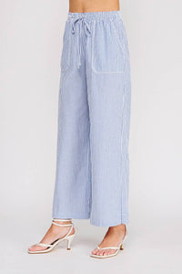 Striped Woven Elastic Tie-Waist Contrast Pant