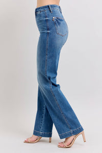 High Waisted  Contrast Thread Straight Judy Blue Jeans