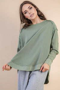 Mineral Washed Elbow Patch Contrast Knit Top