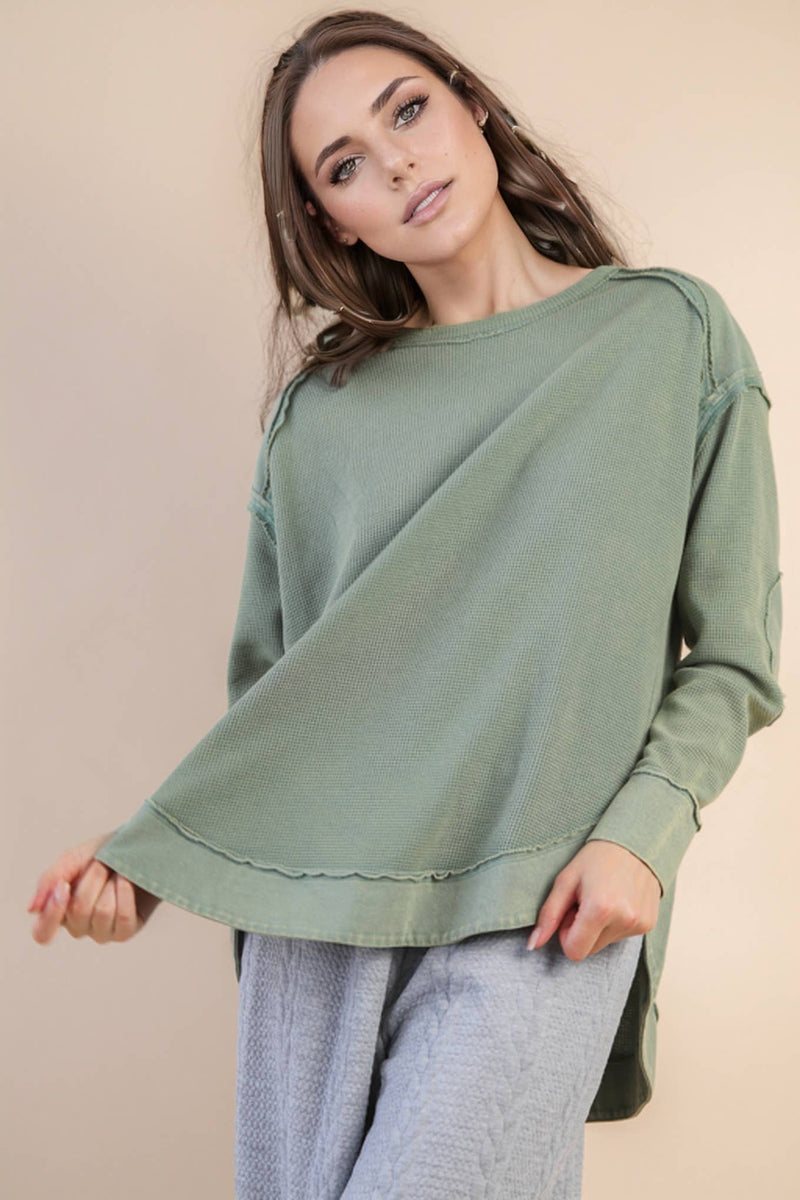 Mineral Washed Elbow Patch Contrast Knit Top