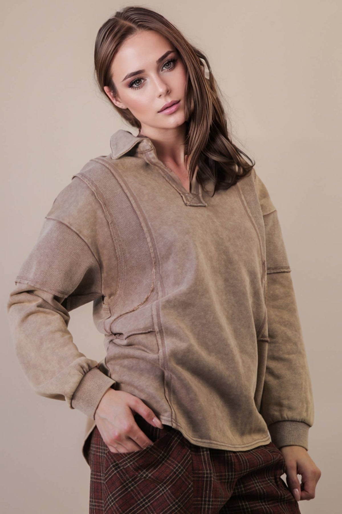 Mineral Washed Oversized French Terry Knit Top