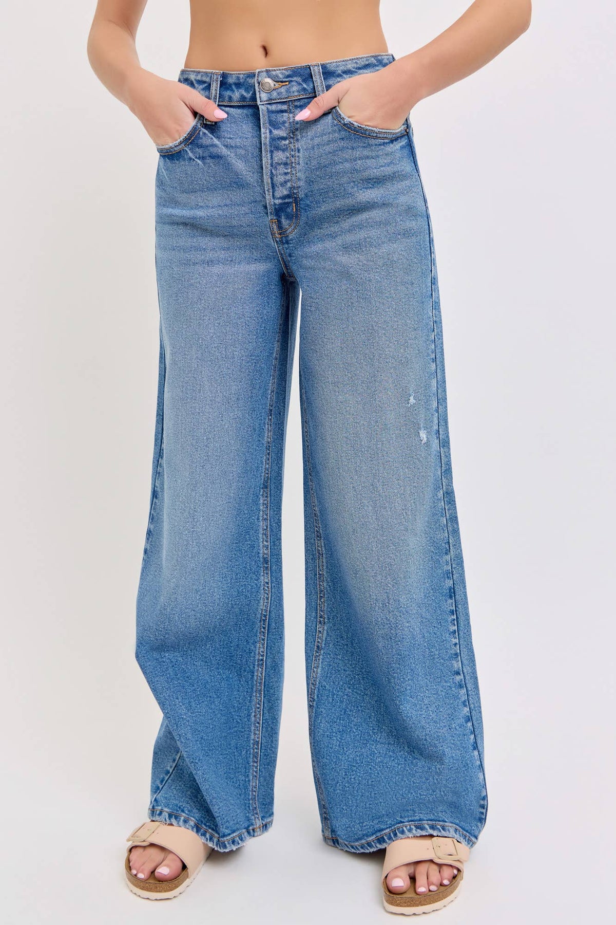 WV98376M High Rise Wide Leg Denim Jean Medium Denim