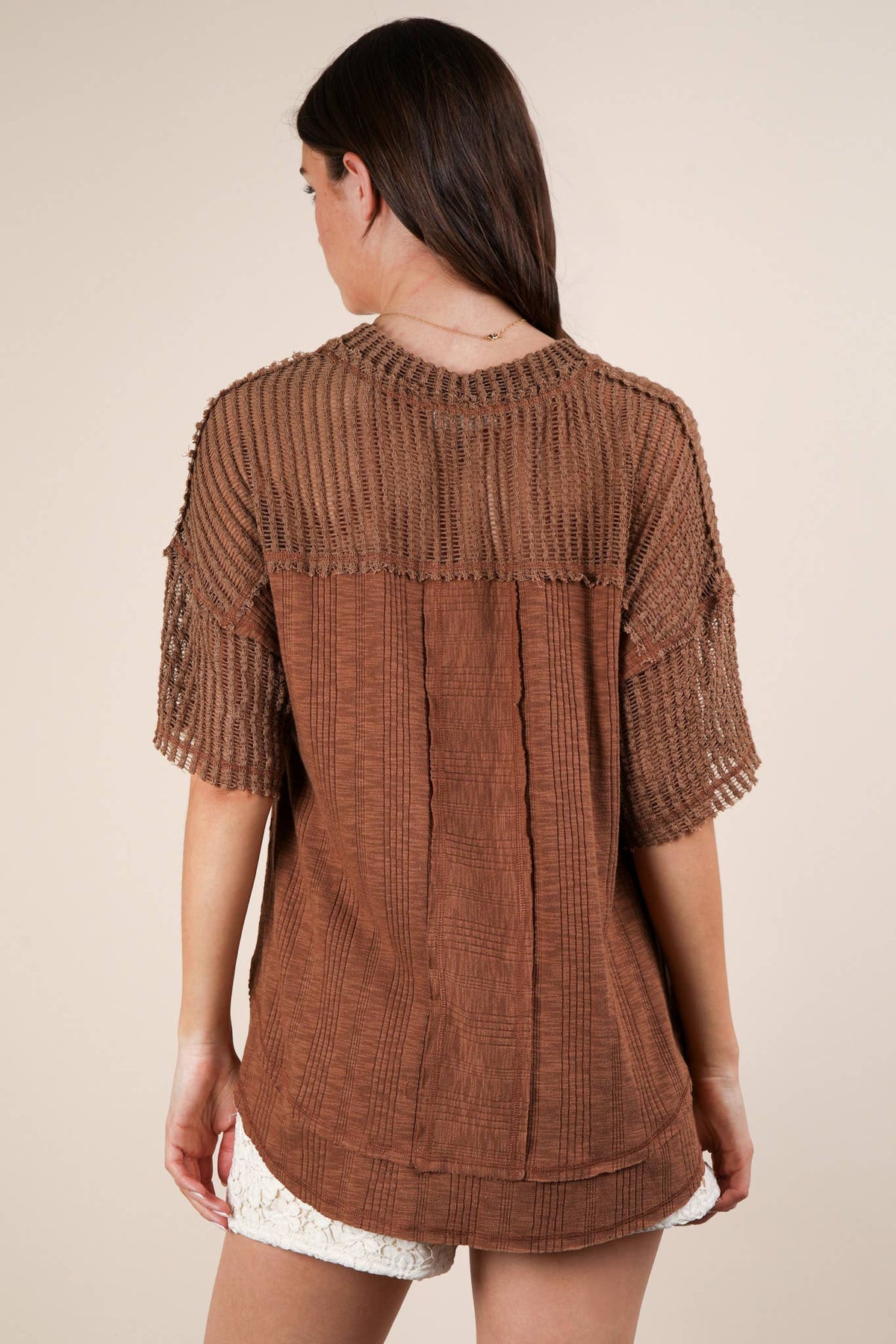 Oversized Contrast Knit Comfy Casual Top