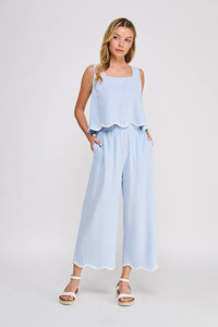 Soft Linen Elastic Waist Ankle Pant