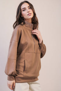NT12354-Half Zip UP Oversized Casual Comfy Knit Top
