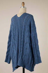 Cable Knit Chenille Cardigan With Patched Pockets