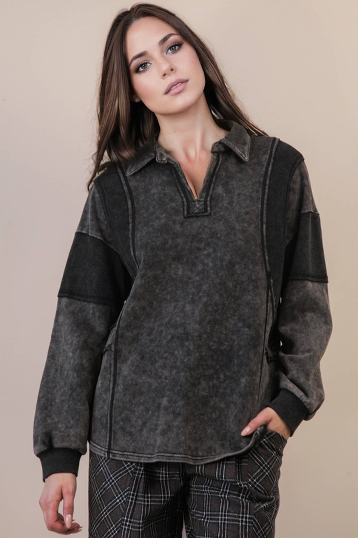 Mineral Washed Oversized French Terry Knit Top
