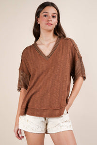 Oversized Contrast Knit Comfy Casual Top
