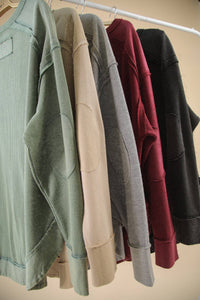 Mineral Washed Elbow Patch Contrast Knit Top