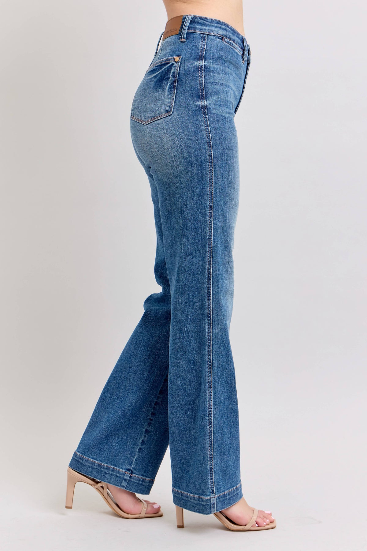 High Waisted  Contrast Thread Straight Judy Blue Jeans