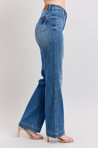 High Waisted  Contrast Thread Straight Judy Blue Jeans