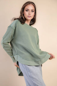 Mineral Washed Elbow Patch Contrast Knit Top