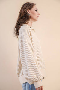 Oversized Half Button Down Casual Waffle Knit Top