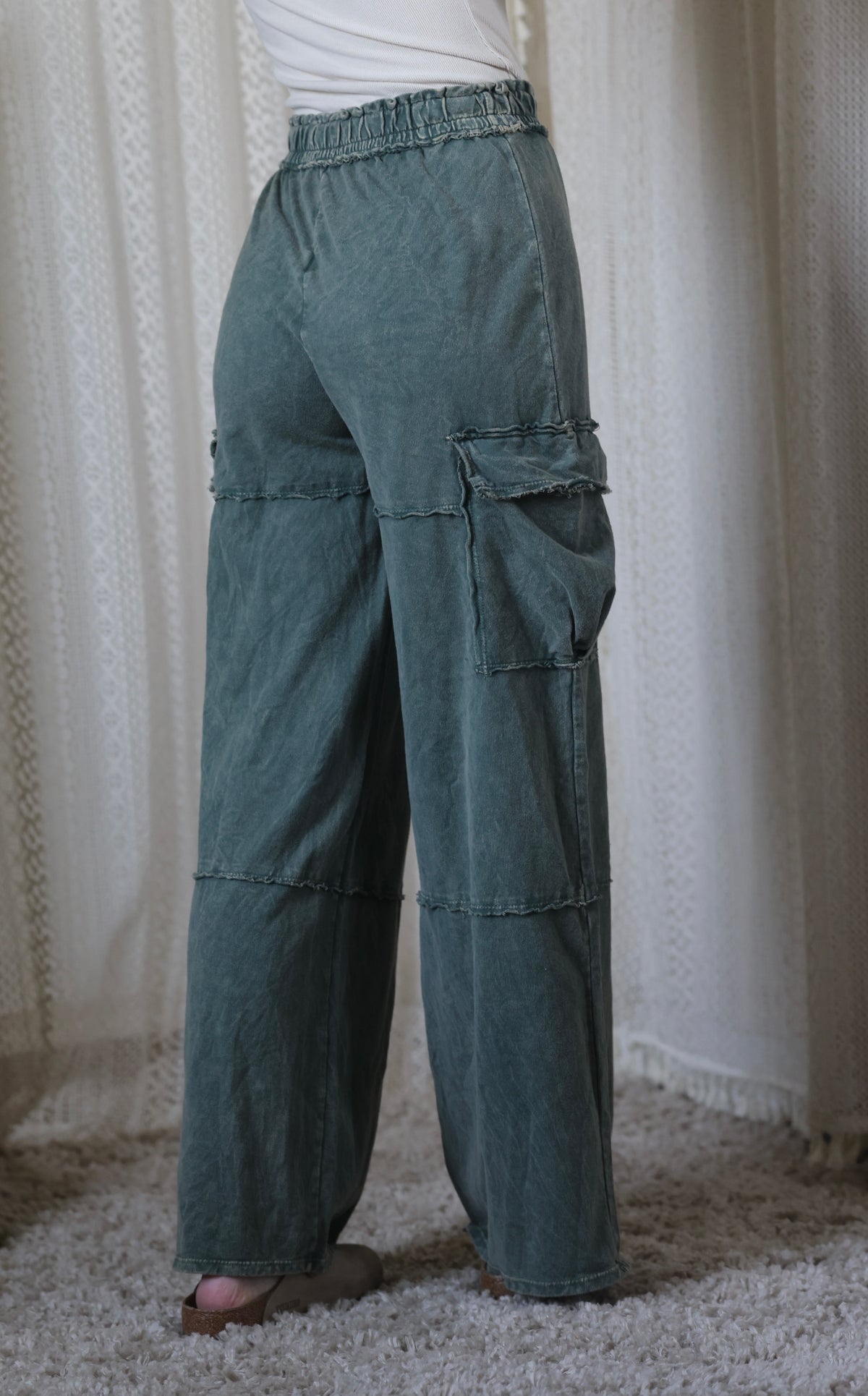 Moss Green Full Length Wide Leg Pants