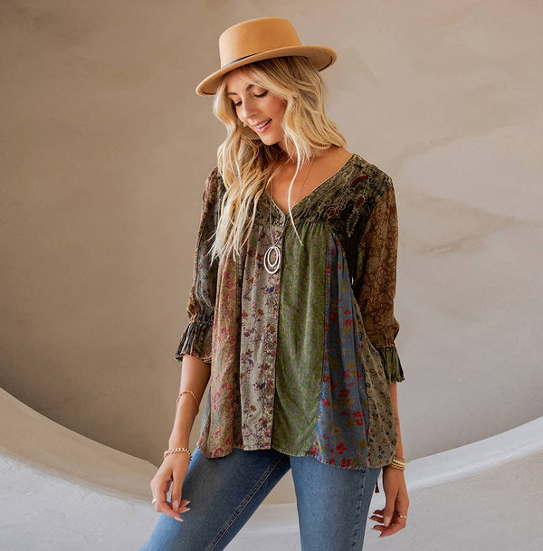 Vintage Bohemian : Patchwork Velvet Top