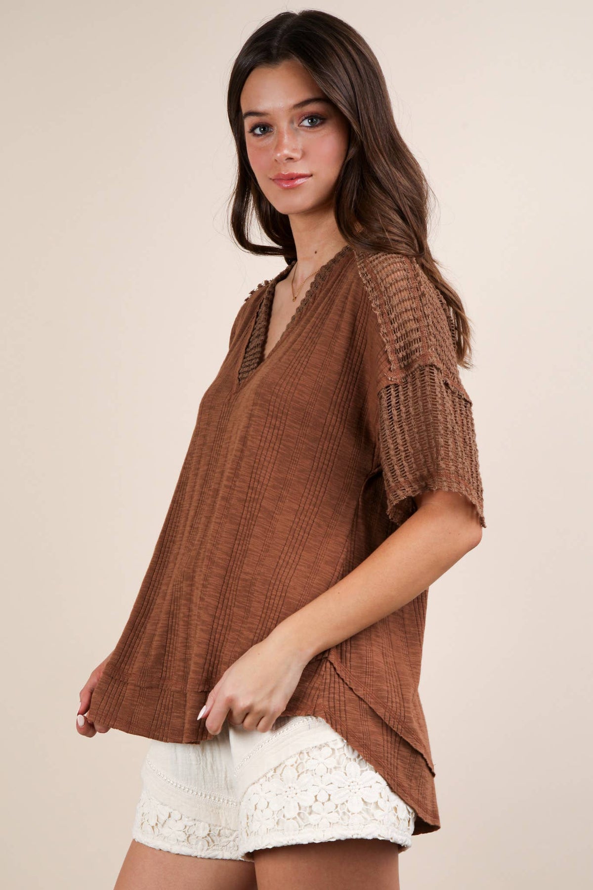 Oversized Contrast Knit Comfy Casual Top