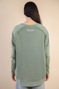 Mineral Washed Elbow Patch Contrast Knit Top