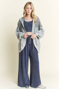 Mineral Wash Open Terry Cardigan with peace sign